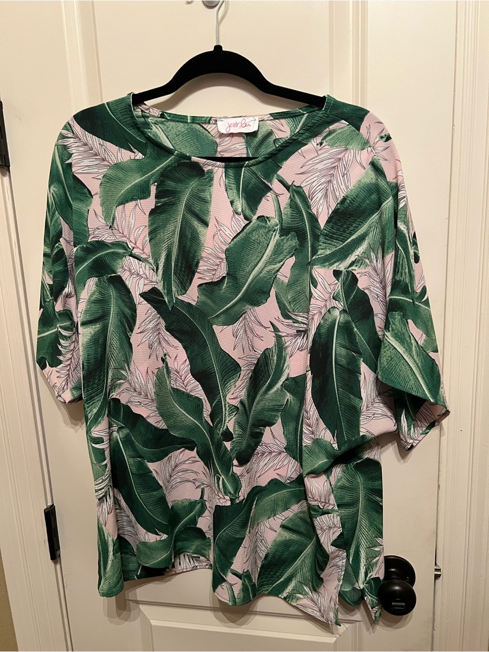 Pink and Green Leaf Print Women’s Top